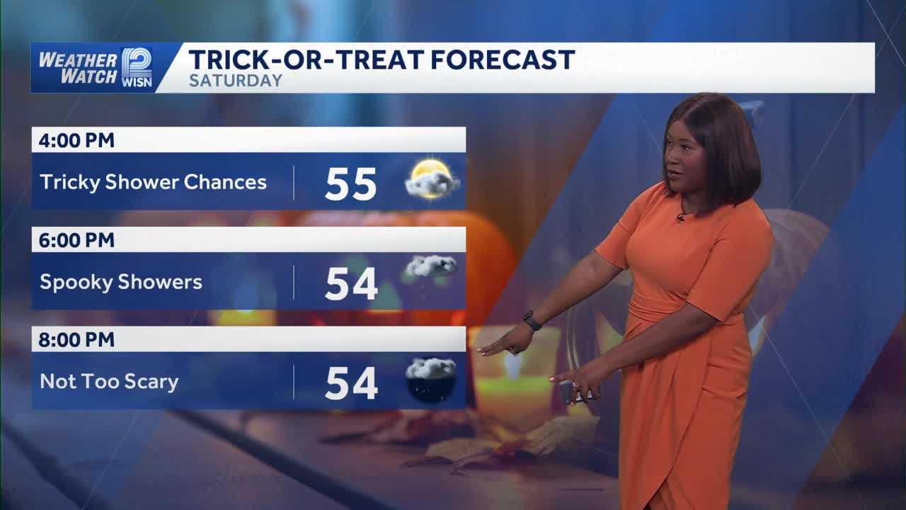 Families preparing for Halloween in Brookfield amidst spotty showers